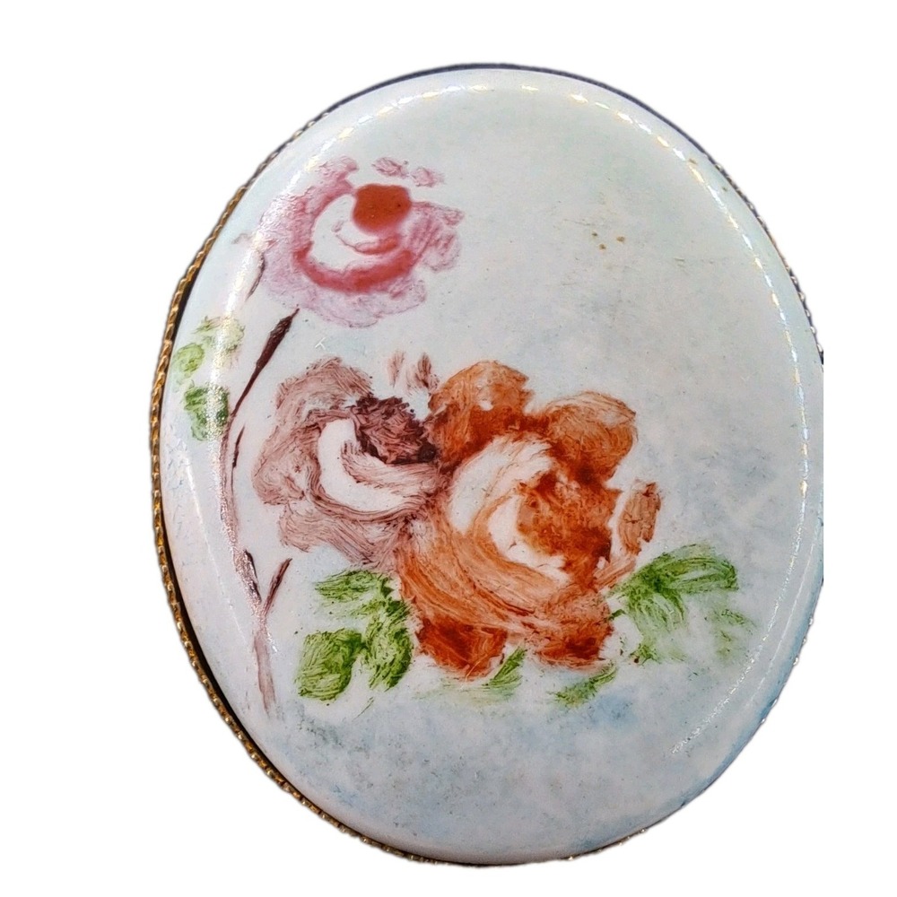 Antique Handpainted Porcelain Rose Gold Tone Brooch Pin Unsigned